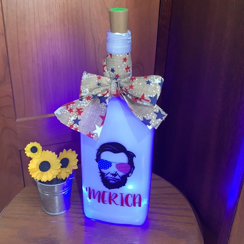 ''Merica' Lincoln Silhouette Patriotic Bottle Lantern